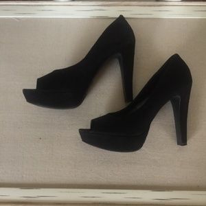 Candies Black Sueded Peep Toe Pumps